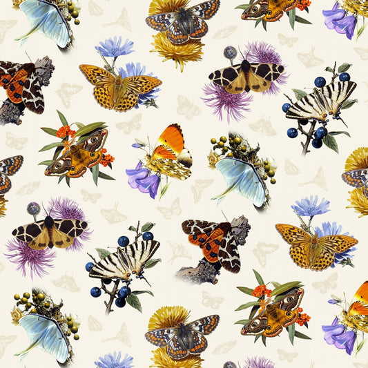 Butterflies and Moths Butterflies & Flowers Cream Elizabeth's Studio Cotton Fabric