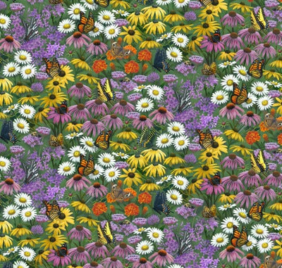 Butterfly Meadow Wildflower Field Multi Elizabeth's Studio Cotton Fabric