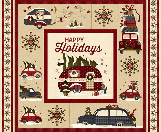 Buttermilk Winter Christmas Panel 36" Cream Stacy West of Buttermilk Bas Henry Glass Cotton Fabric HG-2281P-33