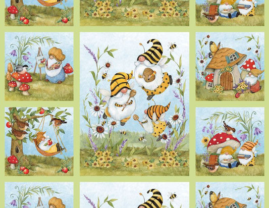 Buzzin My Gnome-iezz Panel 24" Multi Susan Winget Wilmington Prints Cotton Fabric WP-3023-39834-745