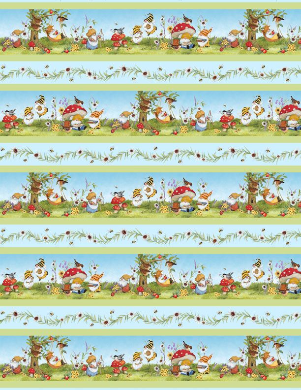 Buzzin My Gnome-iezz Repeating Stripe Multi Susan Winget Wilmington Prints Cotton Fabric