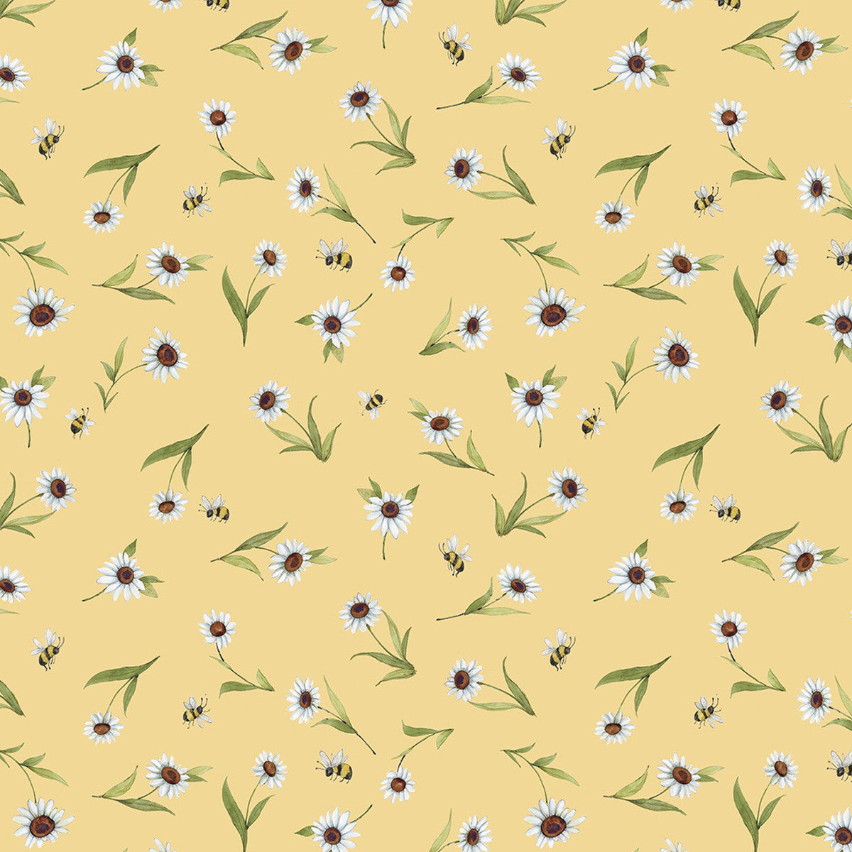 Buzzin My Gnome-iezz Tossed Daisies Bees Yellow Susan Winget Wilmington Cotton Fabric WP-3023-39838-517
