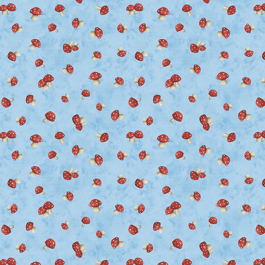 Buzzin My Gnome-iezz Tossed Mushrooms Blue Susan Winget Wilmington Prints Cotton Fabric