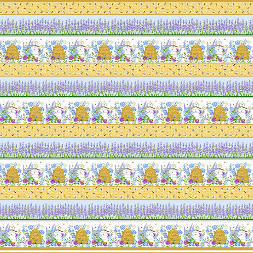 Buzzy Bee Border Stripe Floral Bee Multi Jane Alison Henry Glass Cotton Fabric