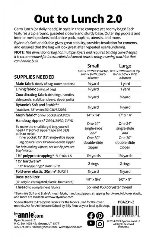 By Annie's Out to Lunch 2.0 Bag Pattern PBA-231-2 | US Fabric Shop