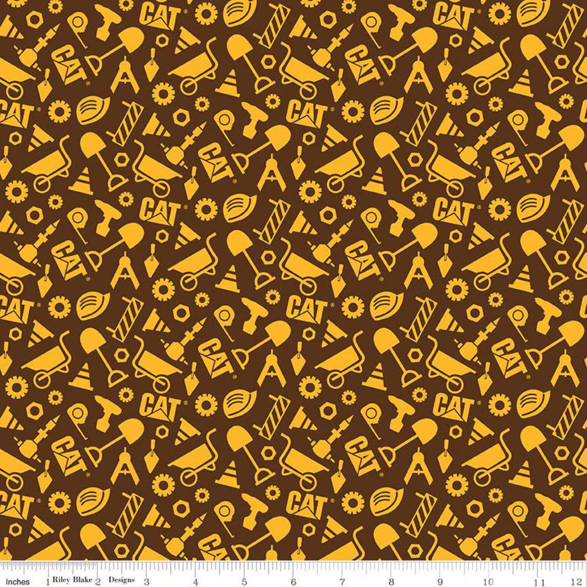 CAT Buildin' Crew Construction Set Brown Licensed Riley Blake Cotton Fabric RB-C8103-BROWN