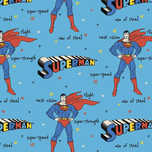 Superman Doodles Qualities Blue Camelot Cotton Fabric