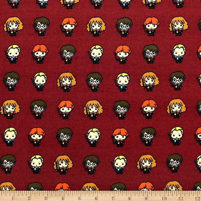 Harry Potter Lined Up Kawaiis Bamboo Burgundy Wizarding World Camelot FLANNEL Fabric CF-23800225H-1