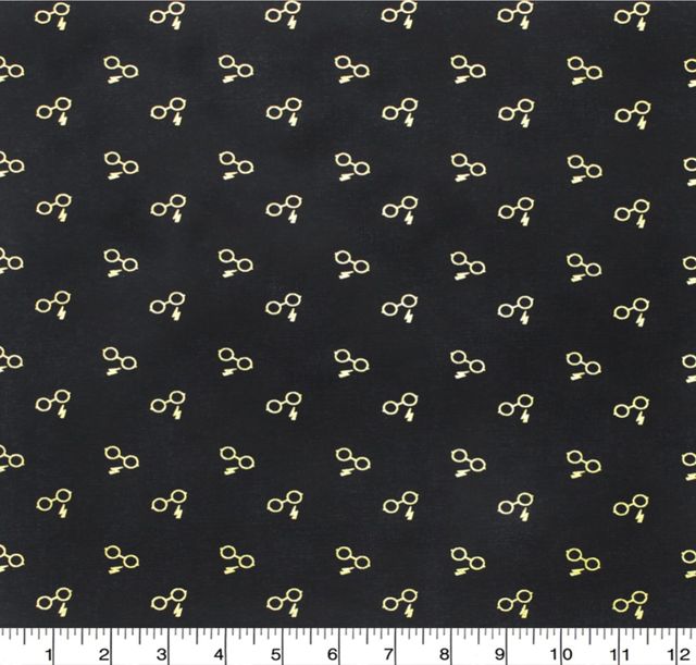 Harry Potter Glasses and Bolt Black Gold Metallic Textured Cotton CI-16663221