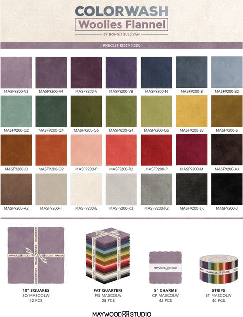 Woolies Flannel Color Wash 5" Squares Bonnie Sullivan Maywood Cotton FLANNEL Fabric