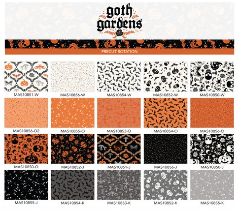Goth Gardens 5" Squares Charm Pack 42pcs Maywood Studio Cotton Fabric MS-CP-MASGOTH