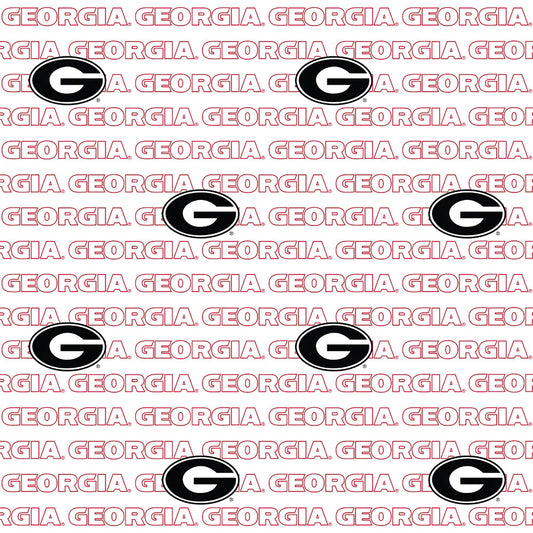 Georgia Bulldogs NCAA College White Block Letter Sykel Cotton Fabric GA-1328