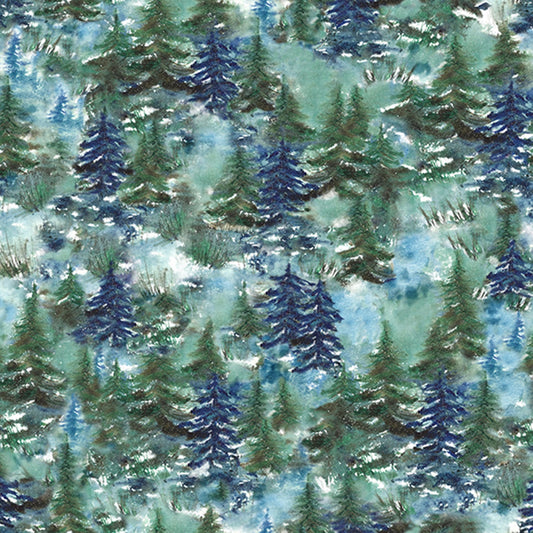 Cabin In The Woods Forest Green Hoffman Cotton Fabric