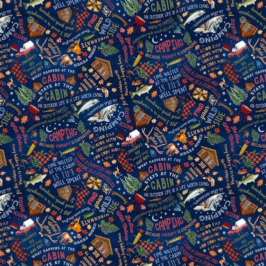 Cabin Rules Campfire Wisdom Navy Gail Cadden Timeless Treasures Cotton Fabric TT-GAIL-CD3481-NAVY