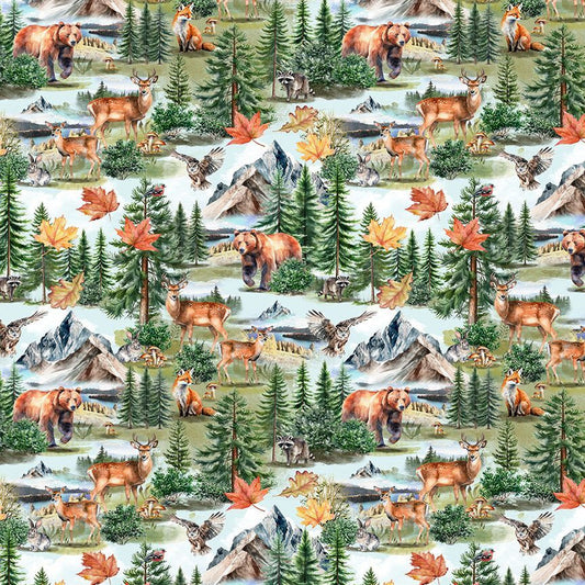 Cabin Rules Mountain Animals & Owls Forest Timeless Treasures Cotton Fabric TT-NATURE-CD3477-FOREST