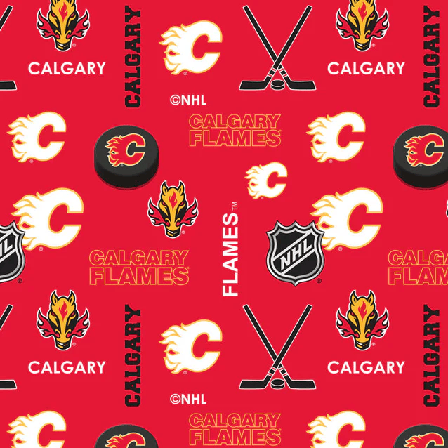 Calgary Flames NHL Hockey Allover Sykel Enterprises Polyester Fleece Fabric NHL-1385-FLA | US Fabric Shop