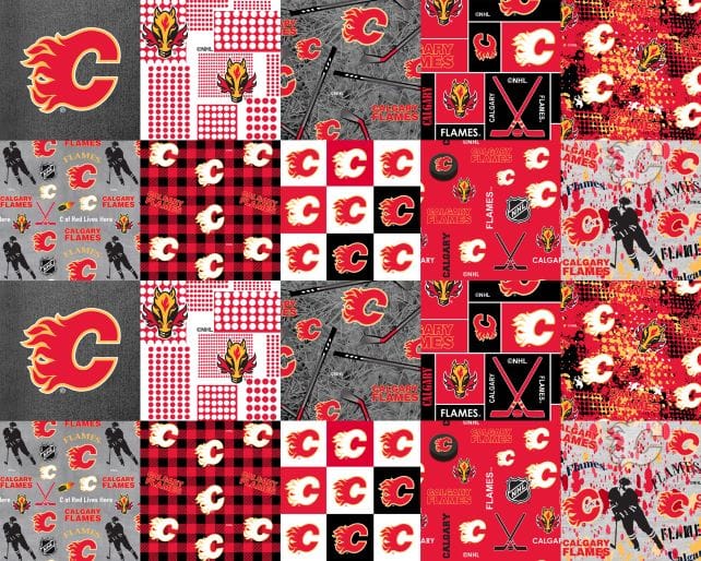 Calgary Flames NHL Hockey Cheater Quilt Sykel Enterprises Polyester Fleece Fabric NHL-1386-FLA | US Fabric Shop