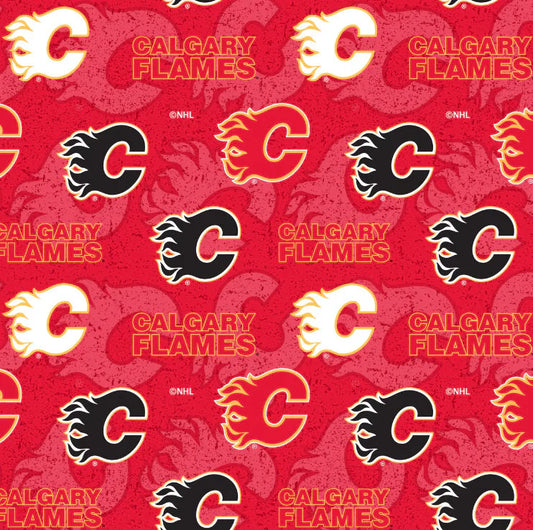 Calgary Flames NHL Hockey Tone on Tone Design Cotton Fabric SYK-NHL-1199-FLA
