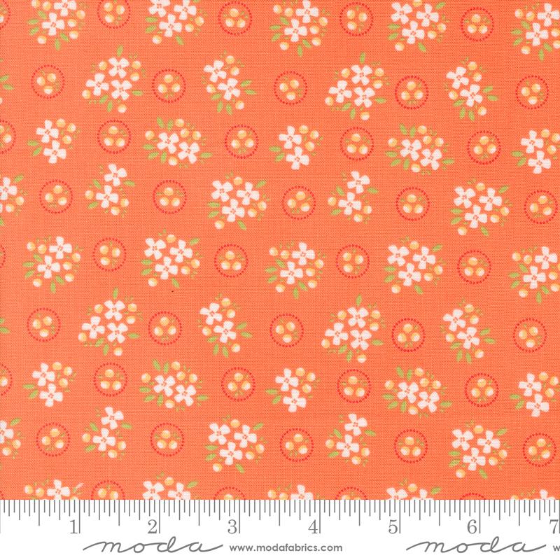 Cali & Co Ring Around Posie Small Floral Melon Orange Corey Yoder Moda Cotton Fabric