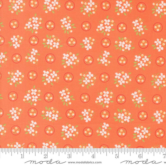 Cali & Co Ring Around Posie Small Floral Melon Orange Corey Yoder Moda Cotton Fabric