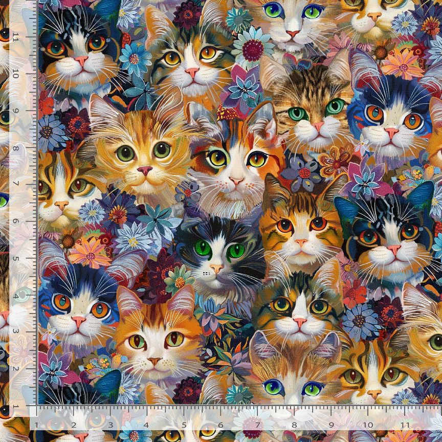 Calico Cat Packed Cats & Floral Natural Timeless Treasures Cotton Fabric TT-CAT-CD4114-NATURAL