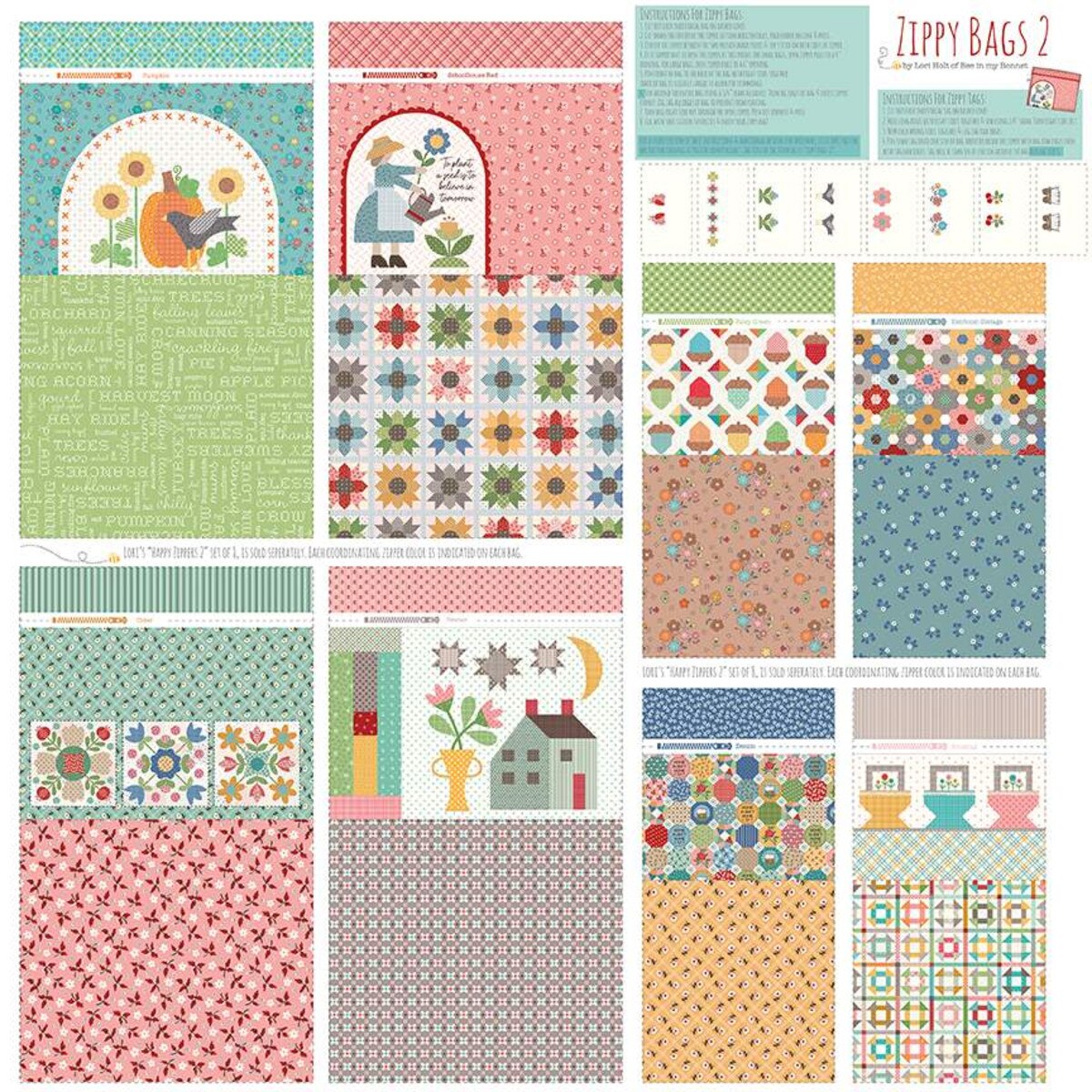 Calico Zippy Bags 2 Home Decor Panel 54"x54" Lori Holt Riley Blake Cotton CANVAS FABRIC RB-HD12863-PANEL