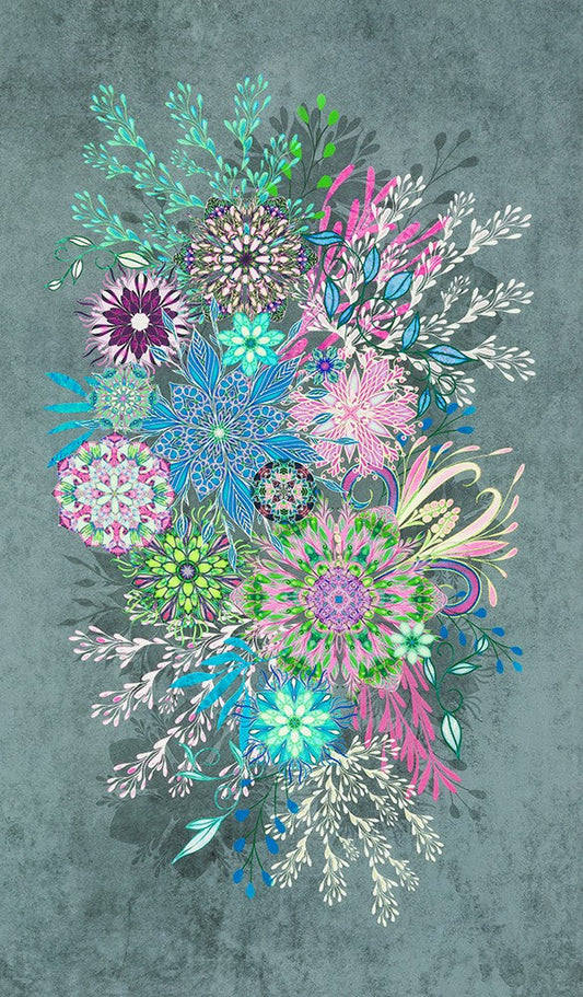 Calixta Floral Panel 24" Jewel Christiane Marques Robert Kaufman Cotton Fabric RK-AQSD-22766-201