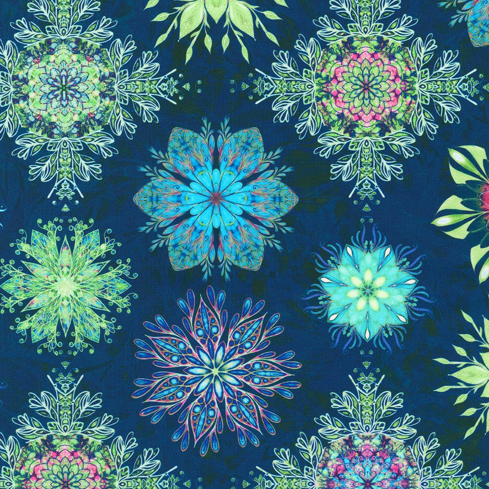 Calixta Medallion Floral Sapphire Blue Christiane Marques Robert Kaufman Cotton Fabric RK-AQSD-22767-74