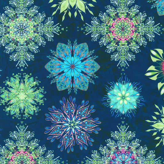 Calixta Medallion Floral Sapphire Blue Christiane Marques Robert Kaufman Cotton Fabric RK-AQSD-22767-74