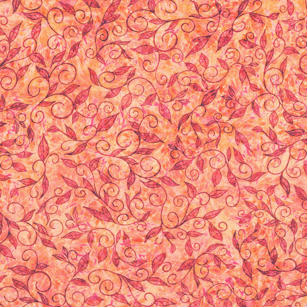 Calixta Swirl Foliage Coral Christiane Marques Robert Kaufman Cotton Fabric RK-AQSD-22771-143