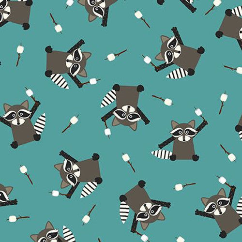 Camping Gnomes Marshmallow Racoons Blue Lori Nawyn Studio E Cotton Fabric SE-8252-16