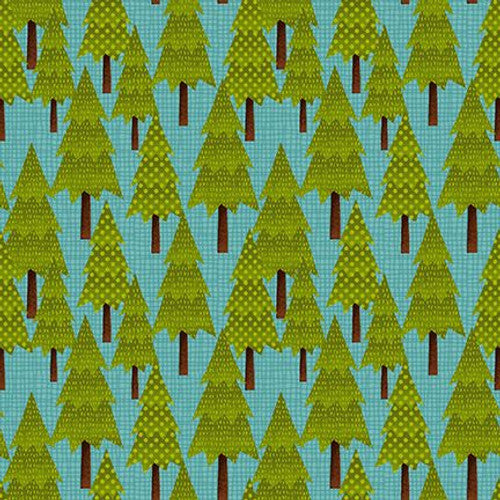 Camping Gnomes Trees Blue Green Lori Nawyn Studio E Cotton Fabric SE-8257-61