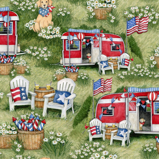 Camping Patriotic Red Camper RV Chairs fireworks Springs Creative Cotton Fabric