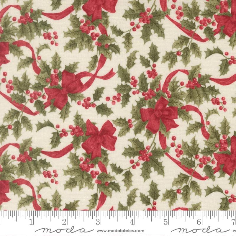 Candlelight Christmas Bows Holly Berries Cream 3 Sisters Moda Cotton Fabric MD-44423-11 | US Fabric Shop