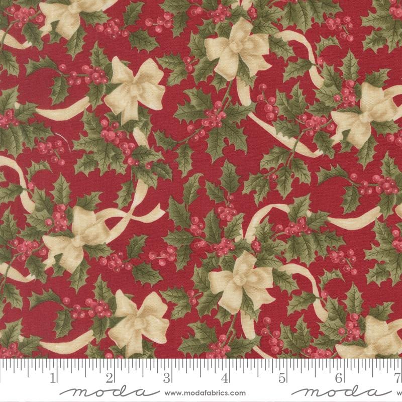 Candlelight Christmas Bows Holly Berries Crimson Red 3 Sisters Moda Cotton Fabric MD-44423-13 | US Fabric Shop