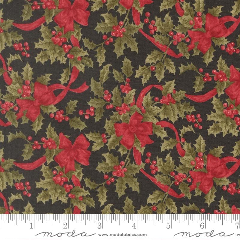 Candlelight Christmas Bows Holly Berries Ebony Black 3 Sisters Moda Cotton Fabric MD-44423-16 | US Fabric Shop