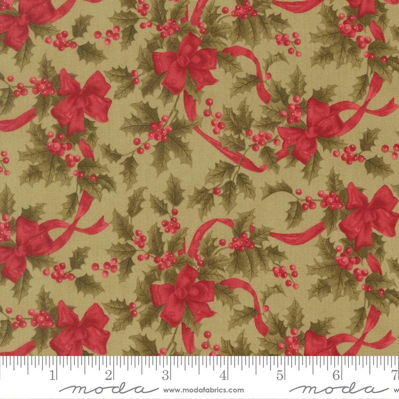 Candlelight Christmas Bows Holly Berries Sage Green 3 Sisters Moda Cotton Fabric MD-44423-14 | US Fabric Shop