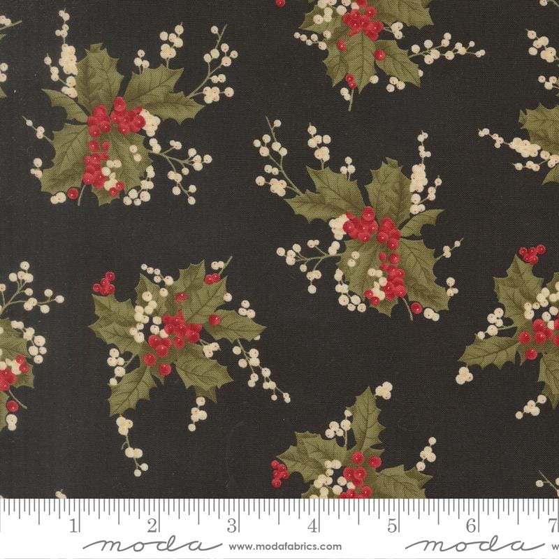 Candlelight Christmas Holly Berry Christmas Ebony Black 3 Sisters Moda Cotton Fabric MD-44421-16 | US Fabric Shop