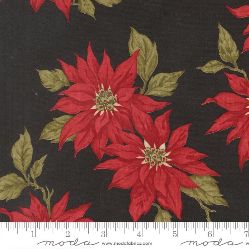 Candlelight Christmas Poinsettia Florals Ebony Black 3 Sisters Moda Cotton Fabric MD-44420-16 | US Fabric Shop