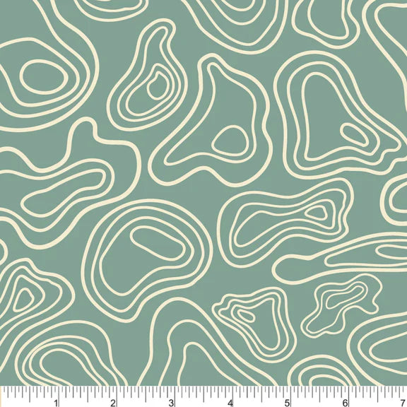 Canoe Routes Fathom Depths Teal Green Twig Spark Phoebe Cotton Fabric