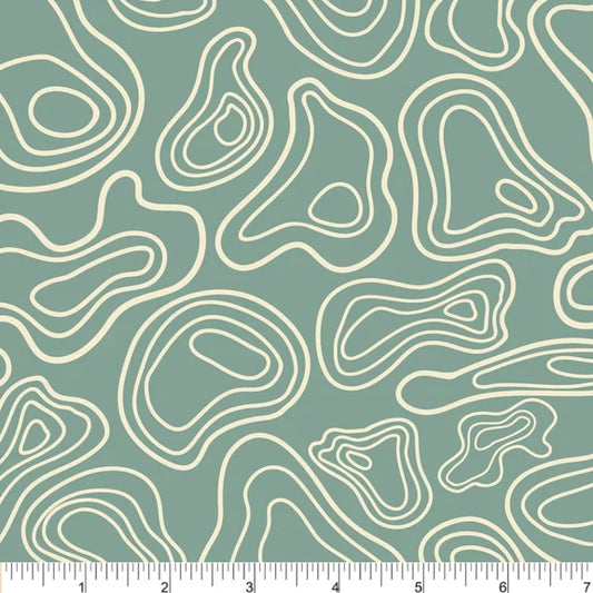 Canoe Routes Fathom Depths Teal Green Twig Spark Phoebe Cotton Fabric