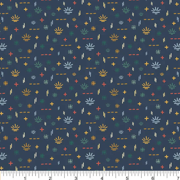 Canoe Routes Marine Ditzy Blue Twig Spark Phoebe Cotton Fabric