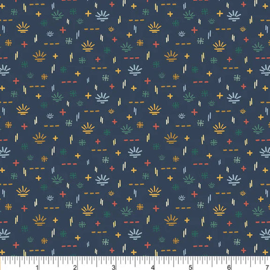 Canoe Routes Marine Ditzy Blue Twig Spark Phoebe Cotton Fabric