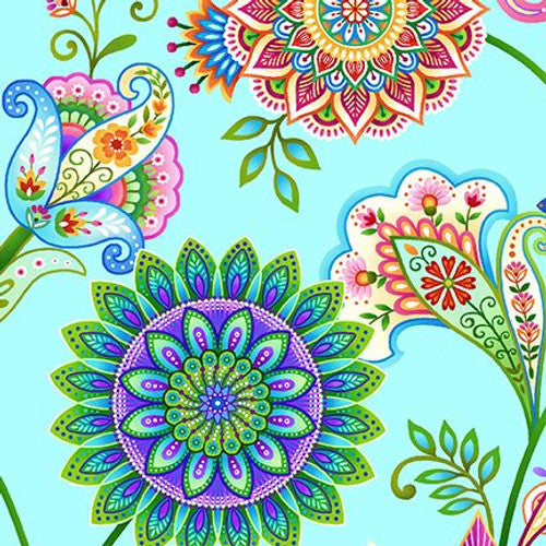 Caravan Floral Medallion Vines Light Blue Art Loft Studio E Cotton Fabric SE-8297-17