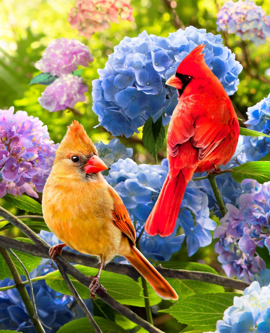 Cardinals and Hydrangea Panel 36" David Textiles Quilting Cotton Fabric DT-GG-0028-9C-1-Multi