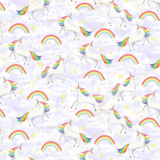 Castle in the Clouds Rainbow Unicorns Multi Timeless Treasures Cotton Fabric TT-KIDZ-CD3471-MULTI
