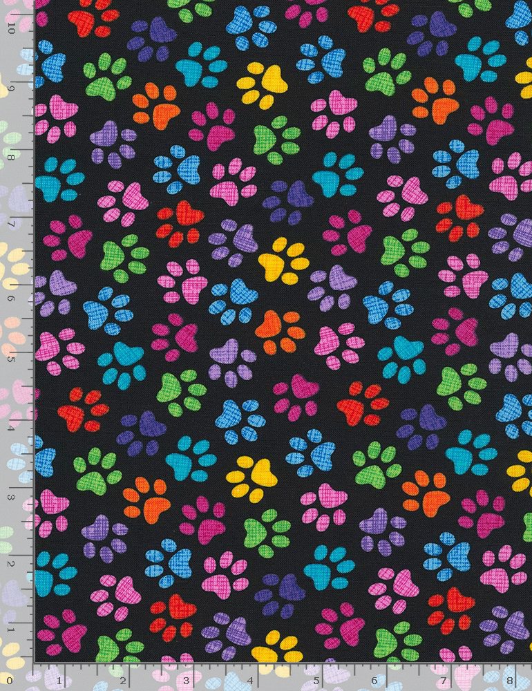 Crazy Cats Cat Paws Rainbow Paws Black Timeless Treasures Cotton Fabric TT-Gail-C9328-Black