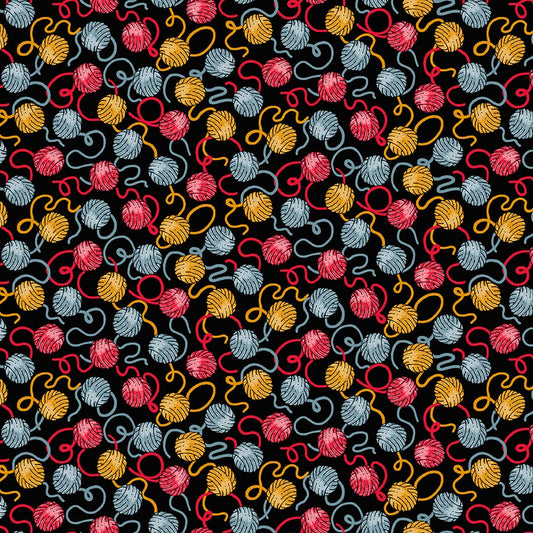 Cat Rescue Yarn Allover Black Grace Violet Designs Henry Glass Cotton Fabric HG-661-97