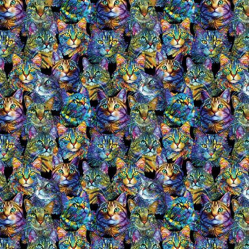 Cat Artistry Portraits Multi Peggy Collins Benartex Cotton Fabric BE-16734-99