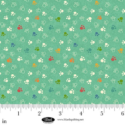 Cat Hair Don't Care Paw Prints Teal Nidhi Wadhwa Blank Quilting Cotton Fabric BQ-4422-11